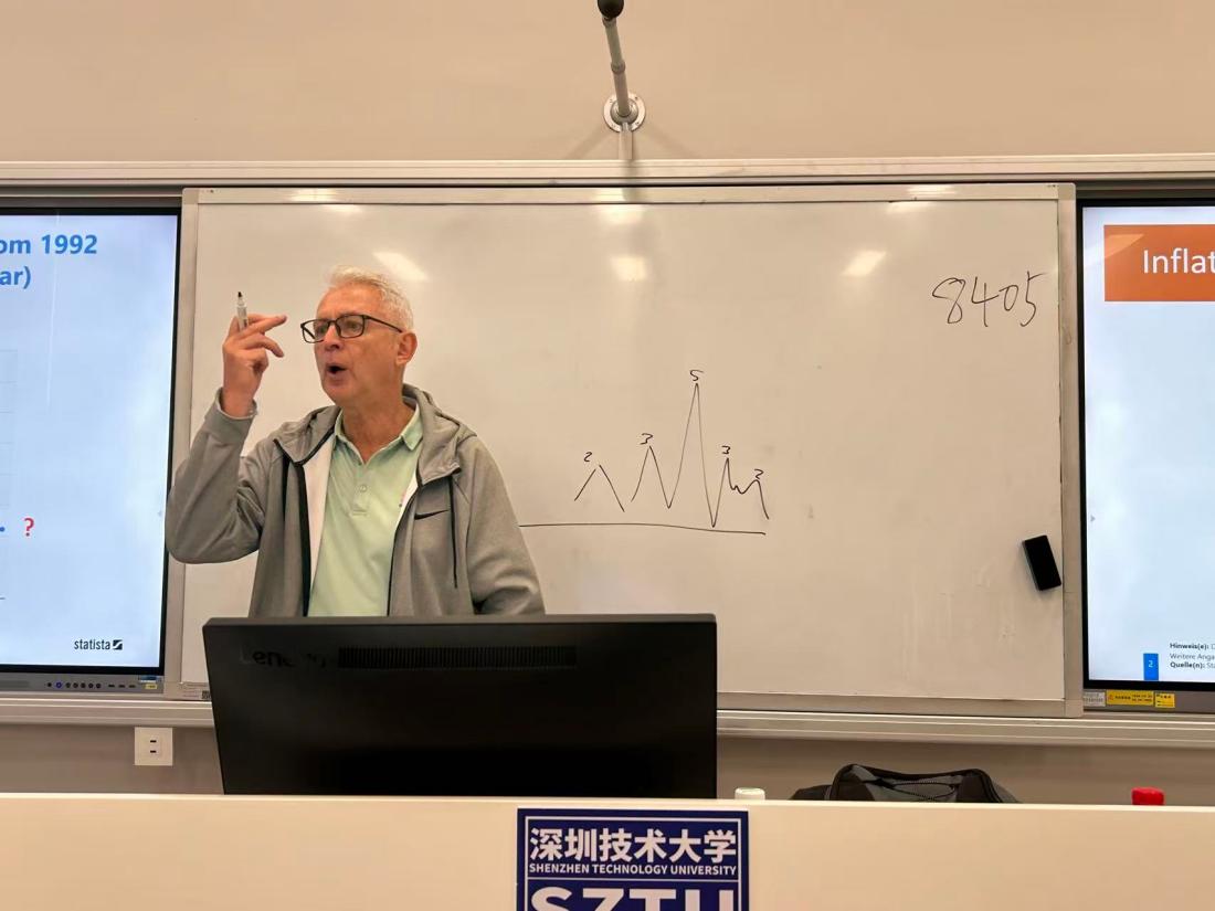 标题: 教授在白板上手绘通胀曲线，讲解通胀的累积效应 - 说明 教授在白板上手绘通胀曲线，讲解通胀的累积效应
